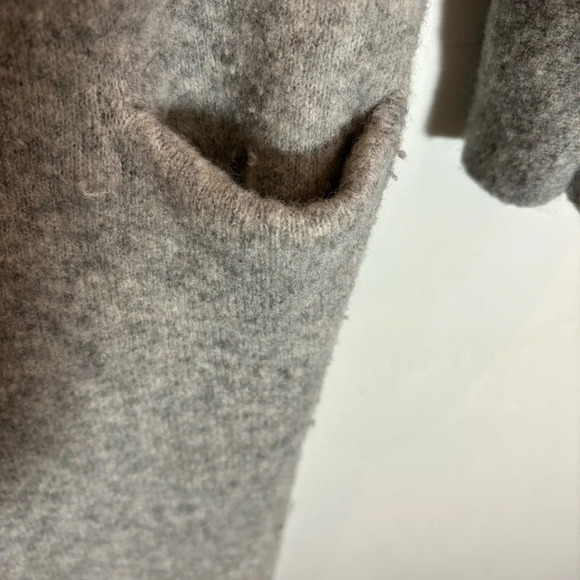 COMMUNITY Sz S Wool Yak Long Line Open Front Foldable Collar Pocket Cardigan - Picture 3 of 9